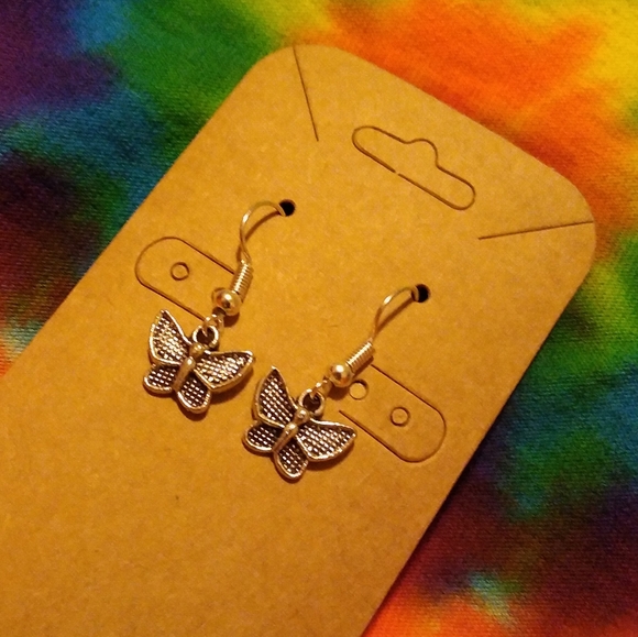 Handcrafted Butterfly Charm Hook Earrings - Picture 2 of 2